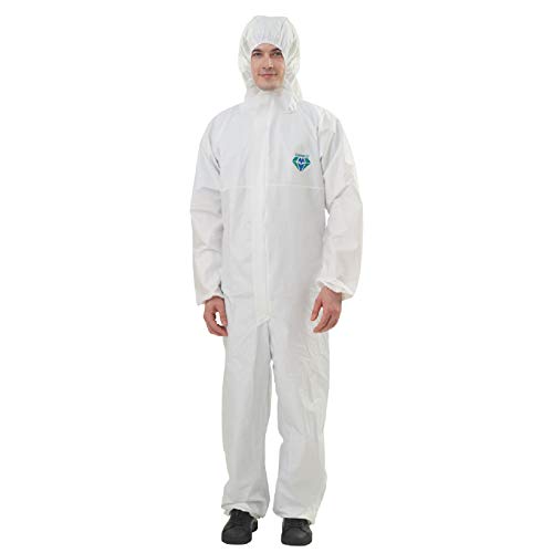 PAGE ONE Disposable Protective Coverall Suit Long Front Zipper Elastic Waistband & Cuffs Isolation Suit/L