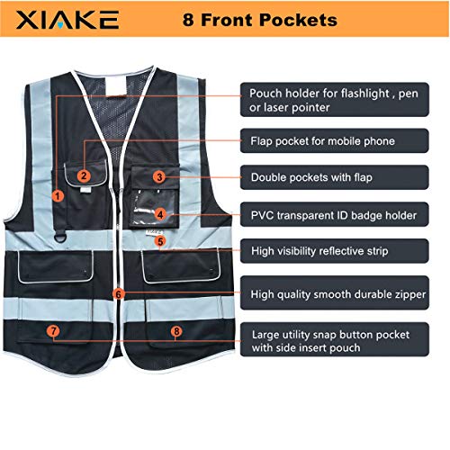 XIAKE Class 2 High Visibility Reflective Safety Vests with 8 Pockets ...